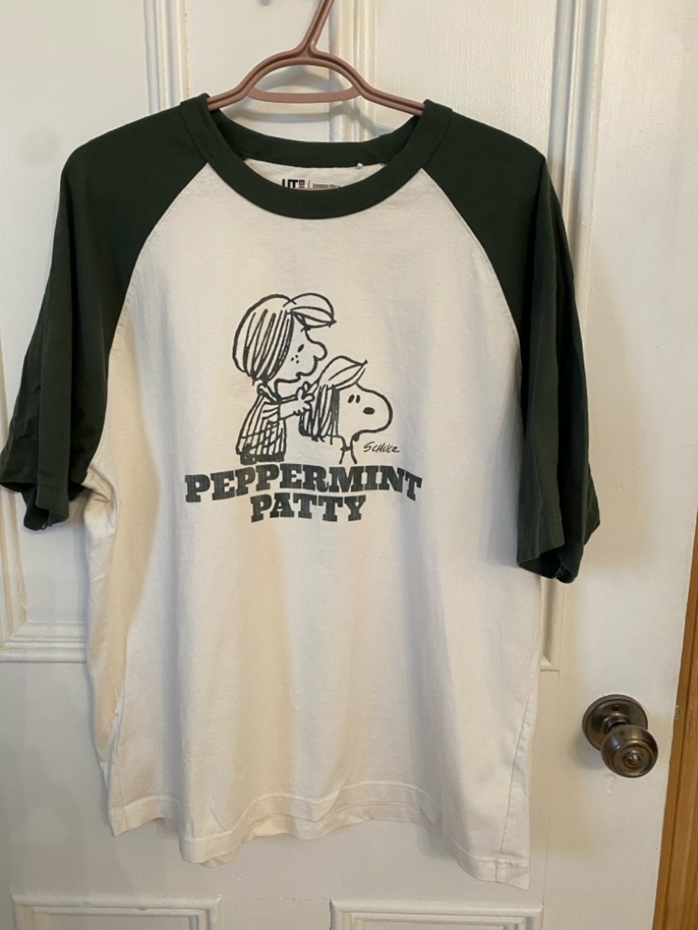 Peanuts Ringer Tee in Dark Green & White